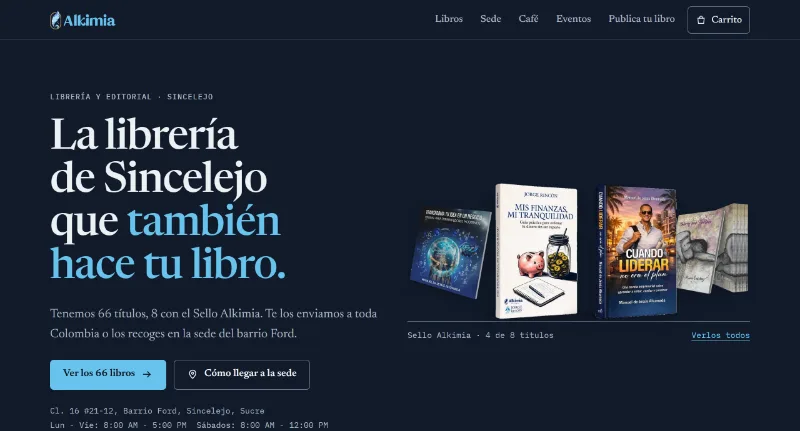 Alkimia Ediciones website: a bookstore and publisher in Sincelejo with an online store